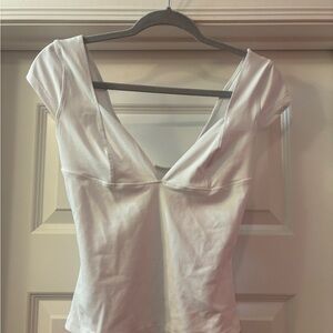 Free People White V-Neck Bodysuit